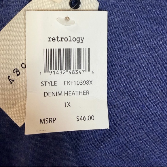 Retrology Women's Blue & Black V-Neck Soft Pull Over Top Button Accents- 1X- NWT - Picture 6 of 14